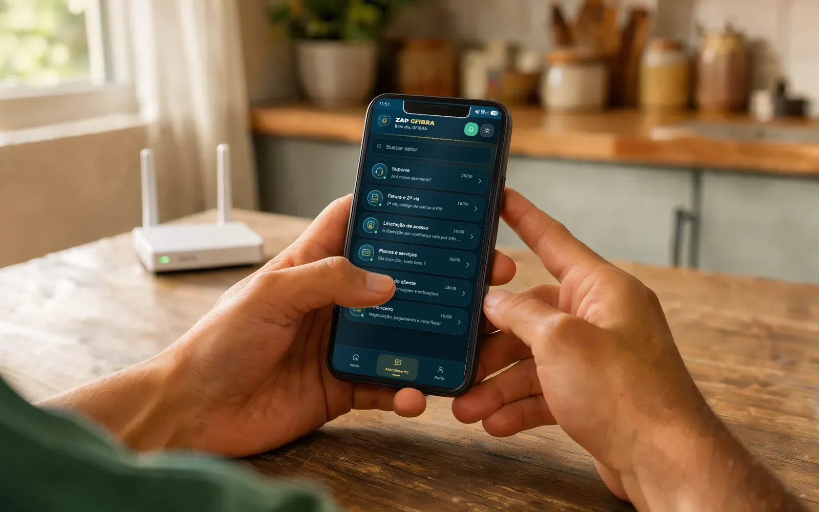 Detalhe: App ZAP GFibra: boleto, Pix e suporte da sua internet no celular