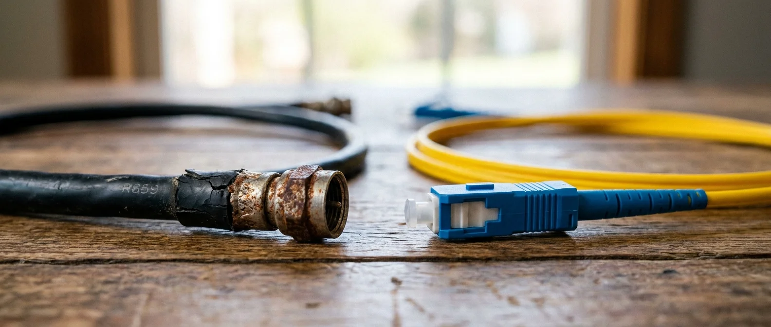 Fibra óptica vs. cabo coaxial: por que sua internet some à noite