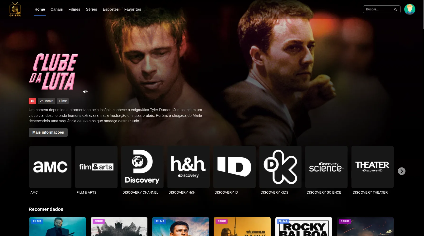 Interface da GFibra TV